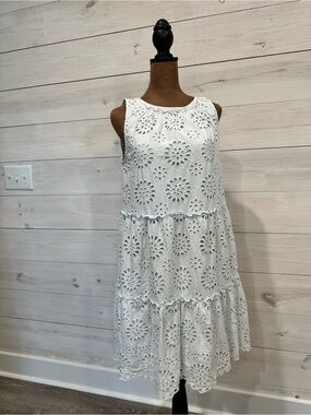 LOFT Baby Blue Eyelet Tiered Midi Dress